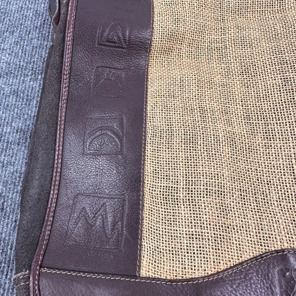 Juan Valdez Cafe Messenger Bag Large Leather Burlap Suede Brown Y2K Casual